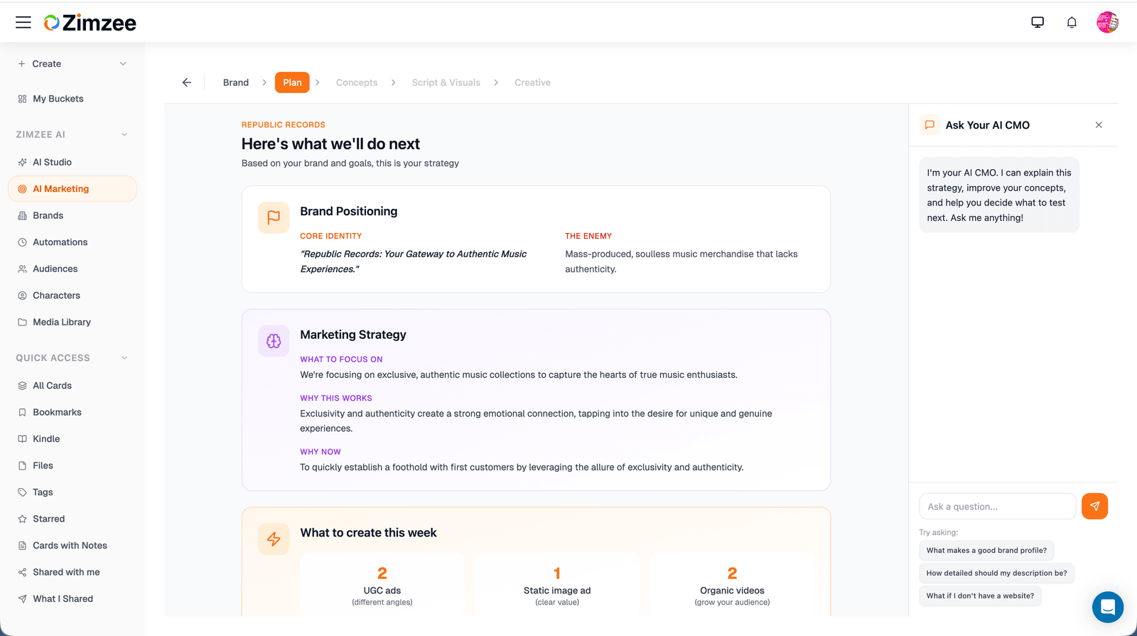 A full marketing plan, built before a single ad is made.